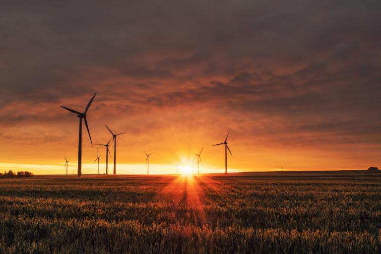 Windmolens en zonsondergang